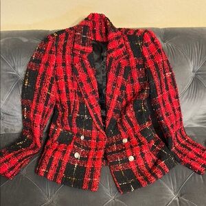 Tweed Plaid Red and Black Women's Jacket